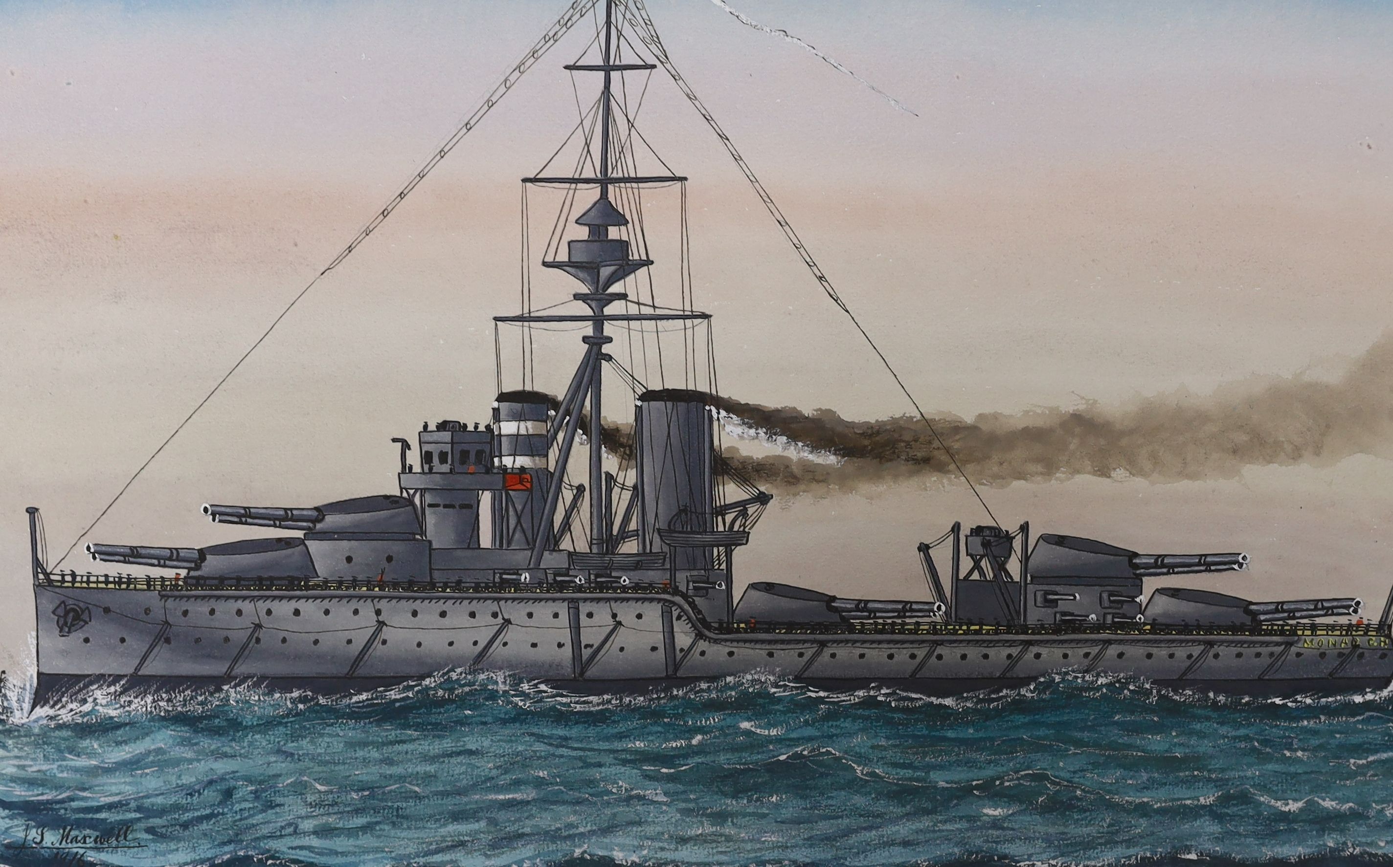 James Scott Maxwell (1845-1922), four watercolours, Studies of battleships, signed and dated 1909-1916, 29 x 46cm, unframed